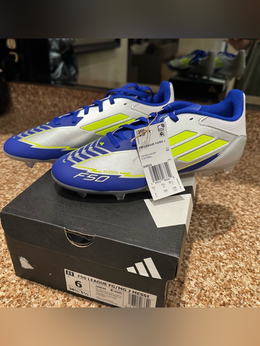 New Adidas Youth F50 League FG/MG Jr Messi Soccer Cleats Silver Blue Size 6
